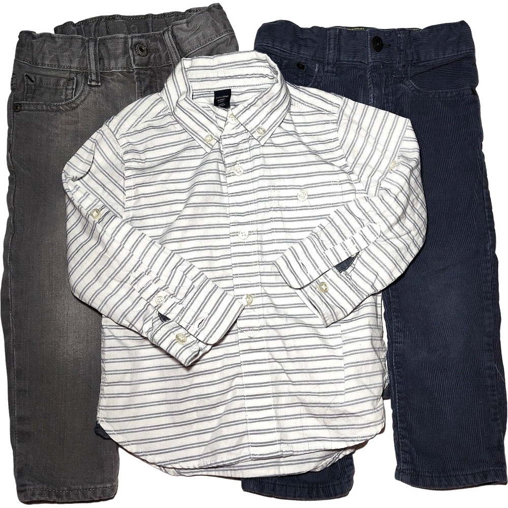 Baby Gap 2 yrs 2T Boy Outfit Lot Dress Shirt‎ Jeans Corduroy Pants 3pc Gray Blue